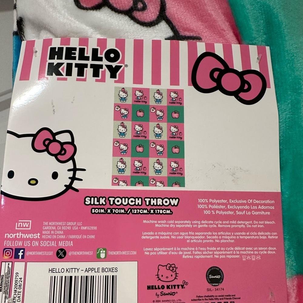 Hello Kitty Pink and Green Silk Touch Throw
